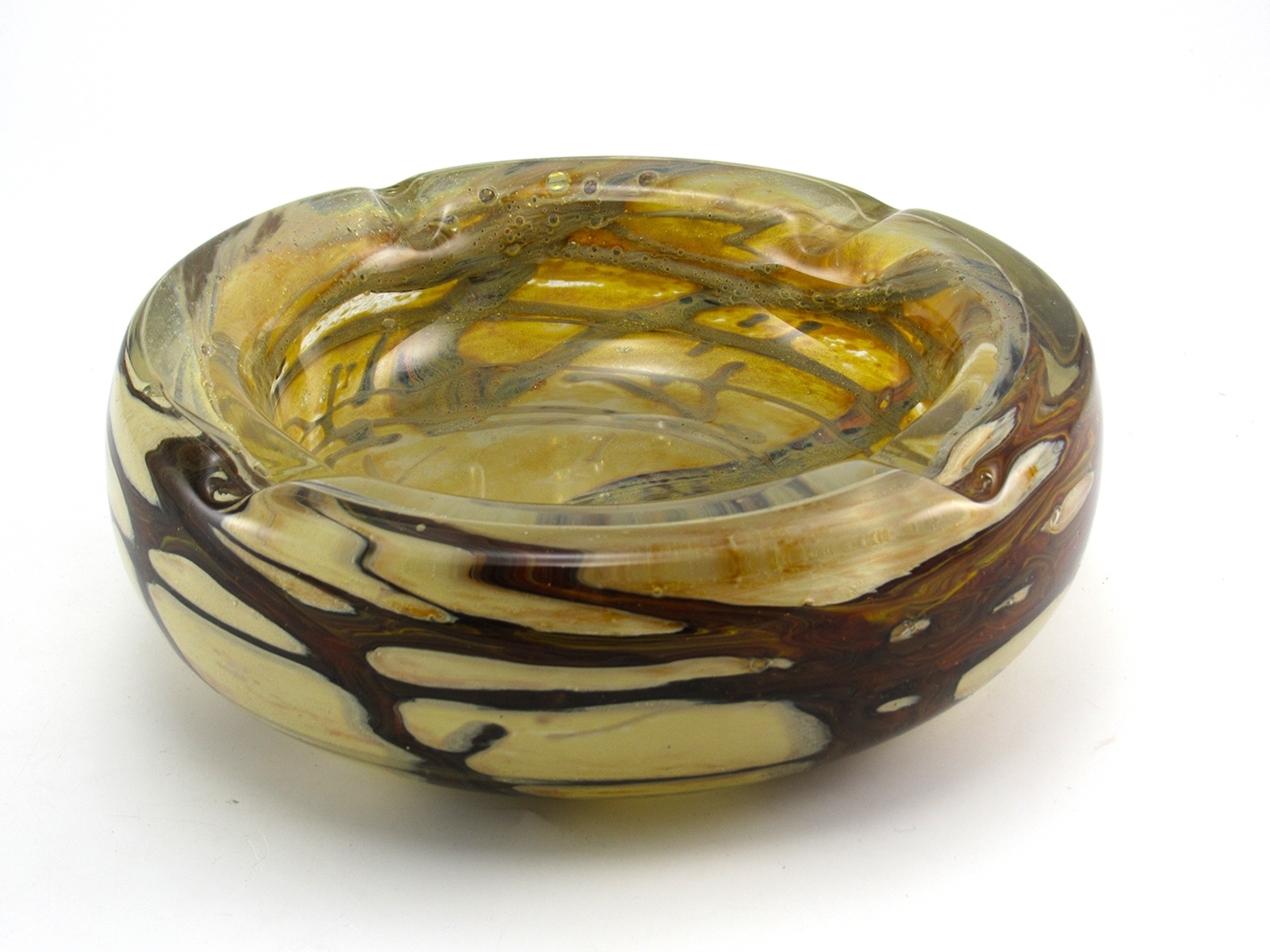 Big MDG Malta Ashtray in Earthtones 1970's Art Glass - Image 3