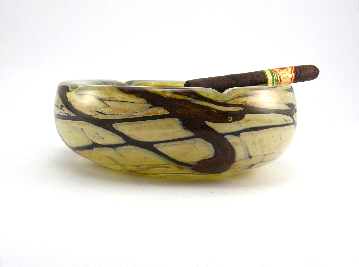 Big MDG Malta Ashtray in Earthtones 1970's Art Glass